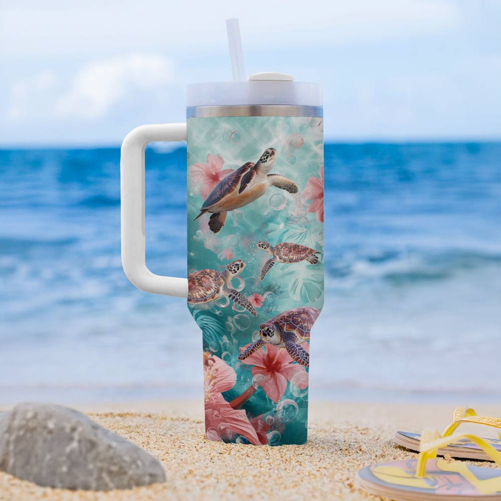 40 Oz Shineful Tumbler Turtle Hibicus
