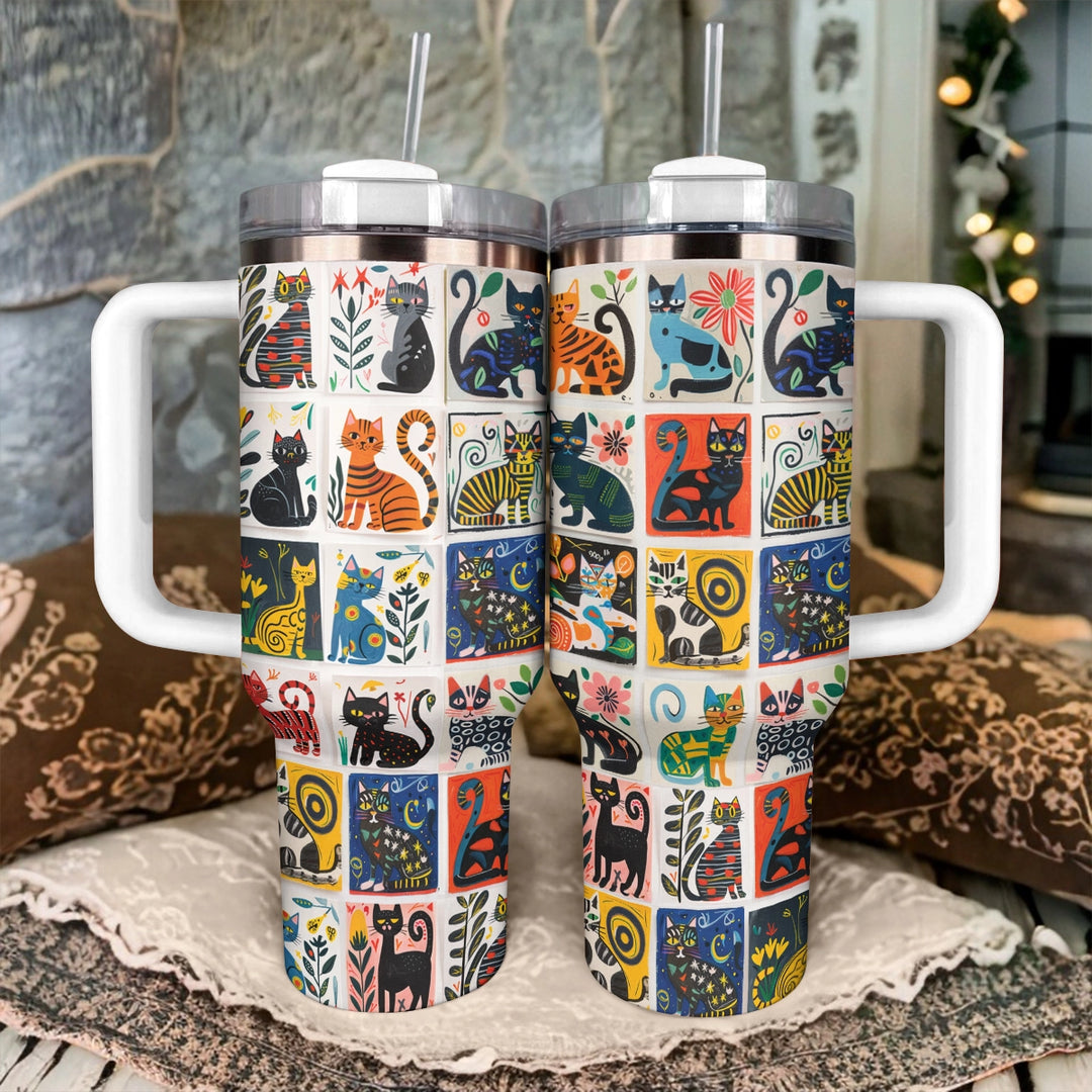 40 Oz Shineful Tumbler Whimsical Cat Collage