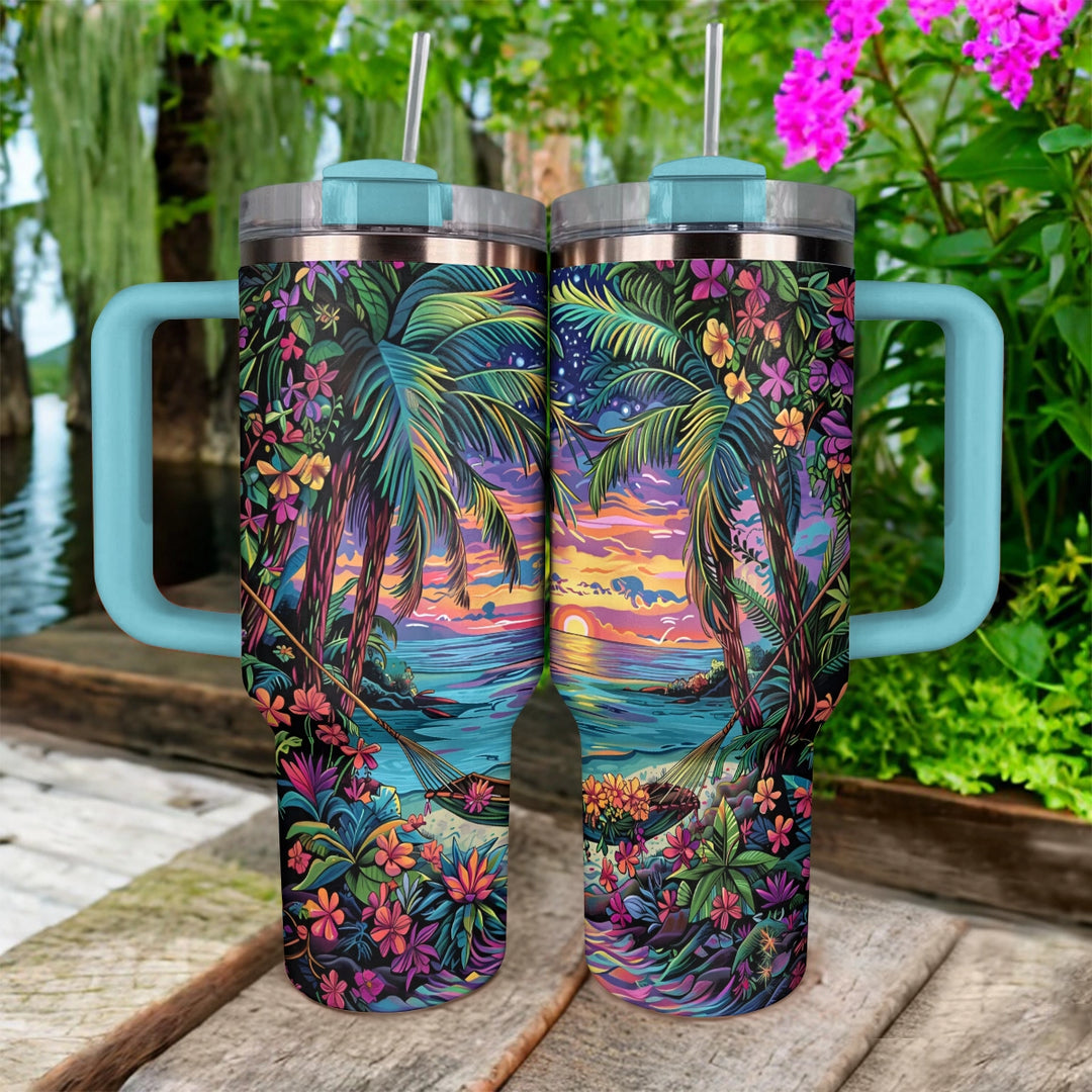 40 Oz Shineful Tumbler Sunset Tropical Retreat