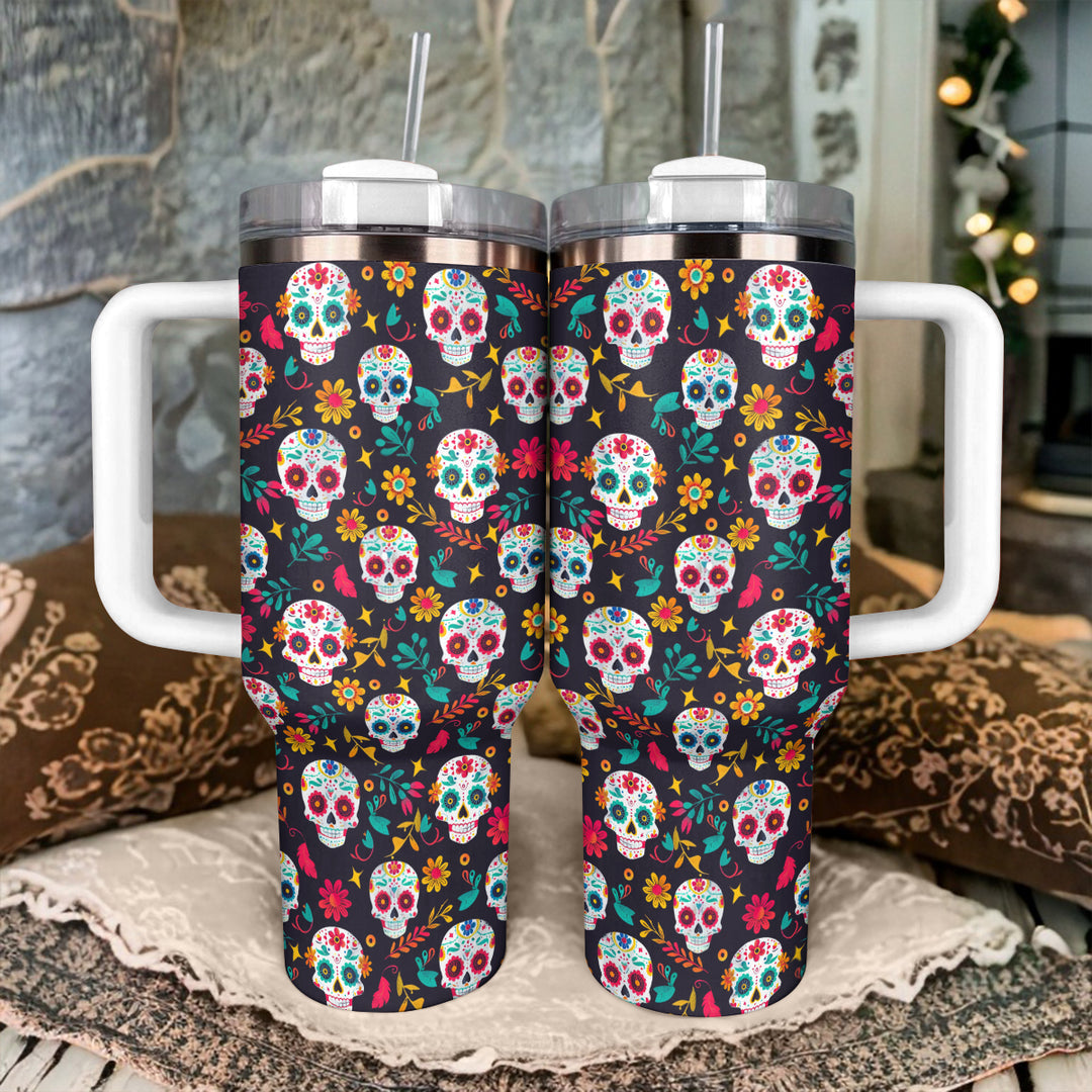 40 Oz Shineful Tumbler Sugar Skull Elegance