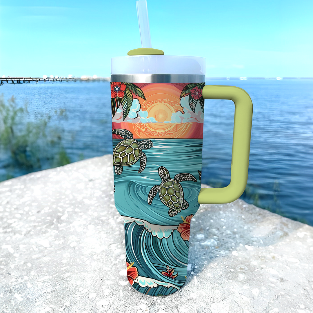40 Oz Shineful Tumbler Turtle Sunset Tranquility