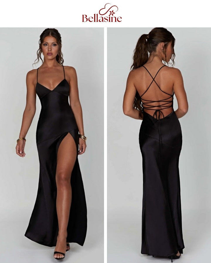Isobel Bandage - Backless Elegant Slim Cocktail Satin Solid Lace-Up Long Dresses