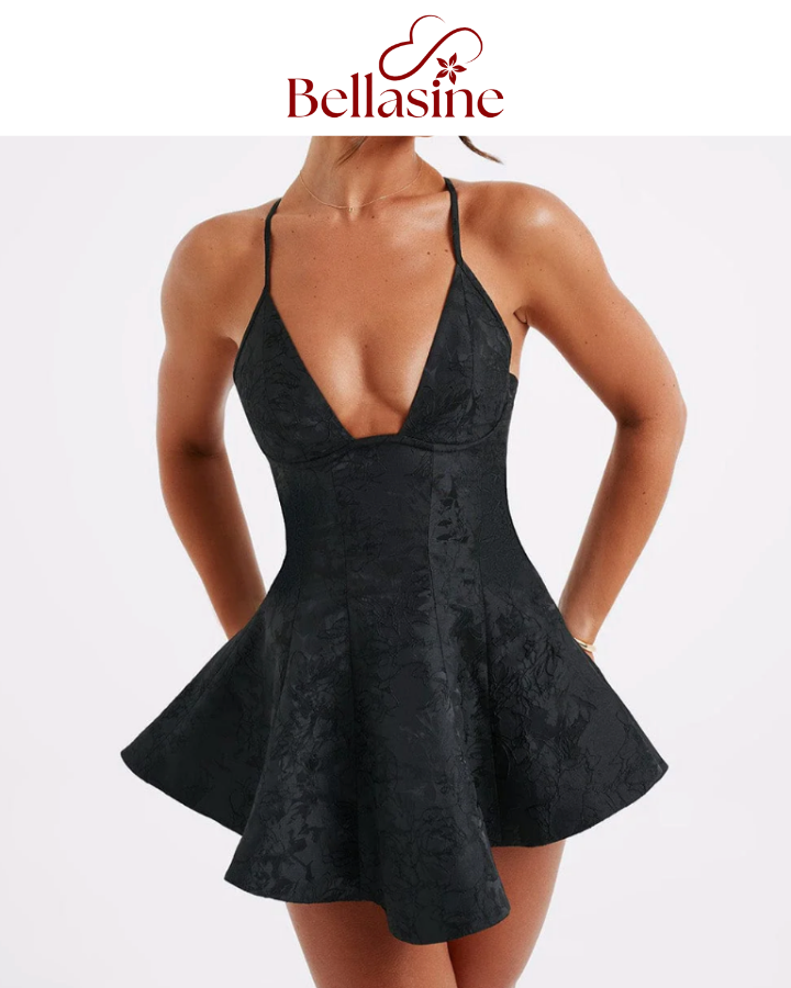 Leila - Backless A-line Sexy Mini Dress fit silhouette and V-neckline Backless Formal Gown