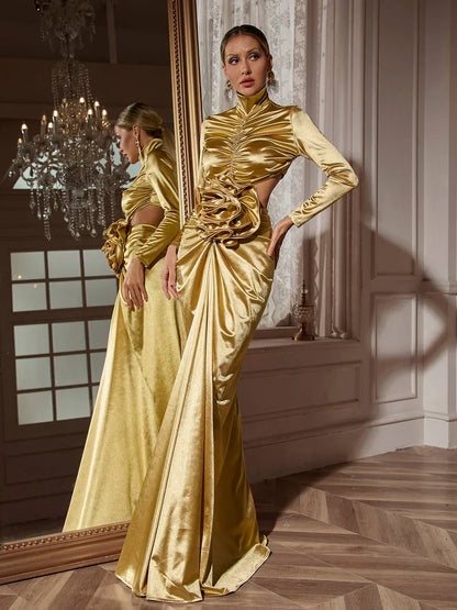 Renwick Long Sleeve Flower Cutout Maxi Dress
