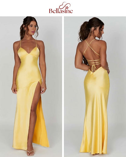 Isobel Bandage - Backless Elegant Slim Cocktail Satin Solid Lace-Up Long Dresses