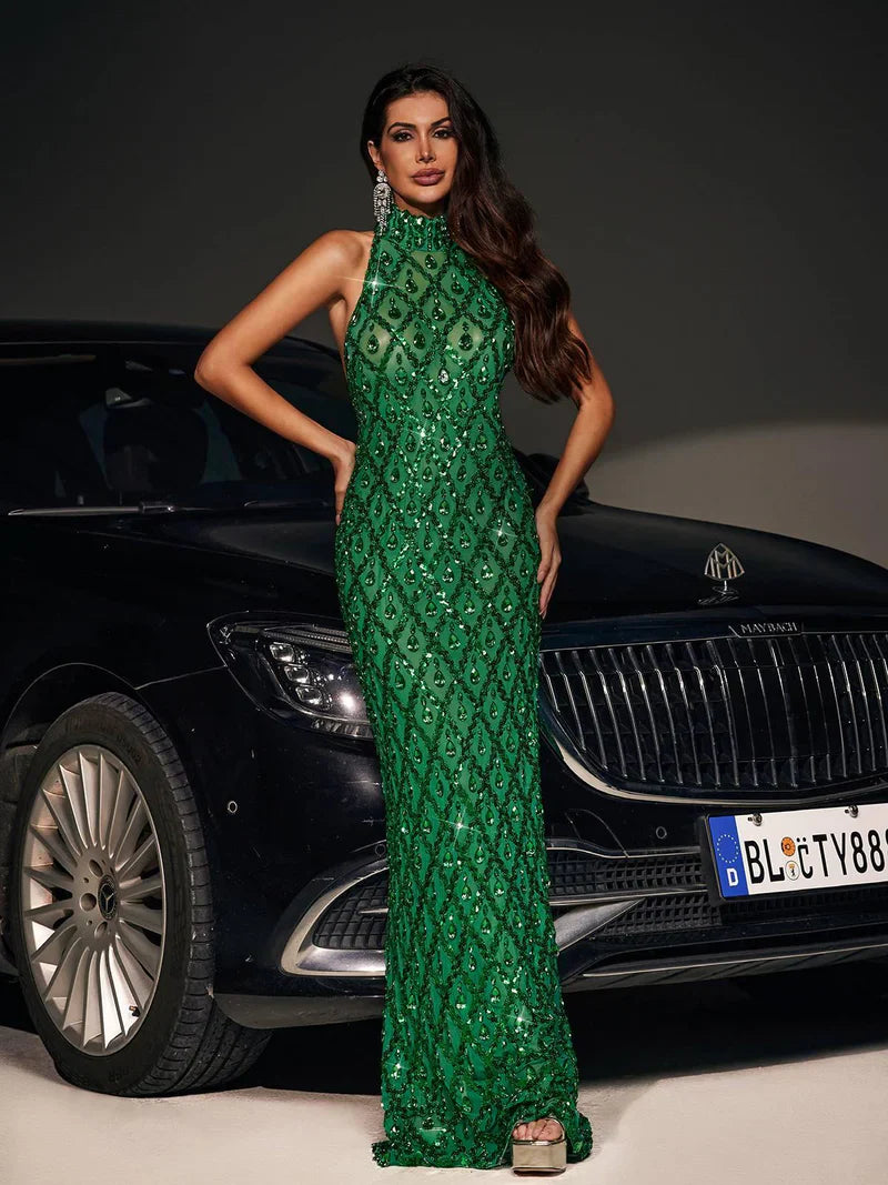 Liora Sequin Crystal Maxi Dress