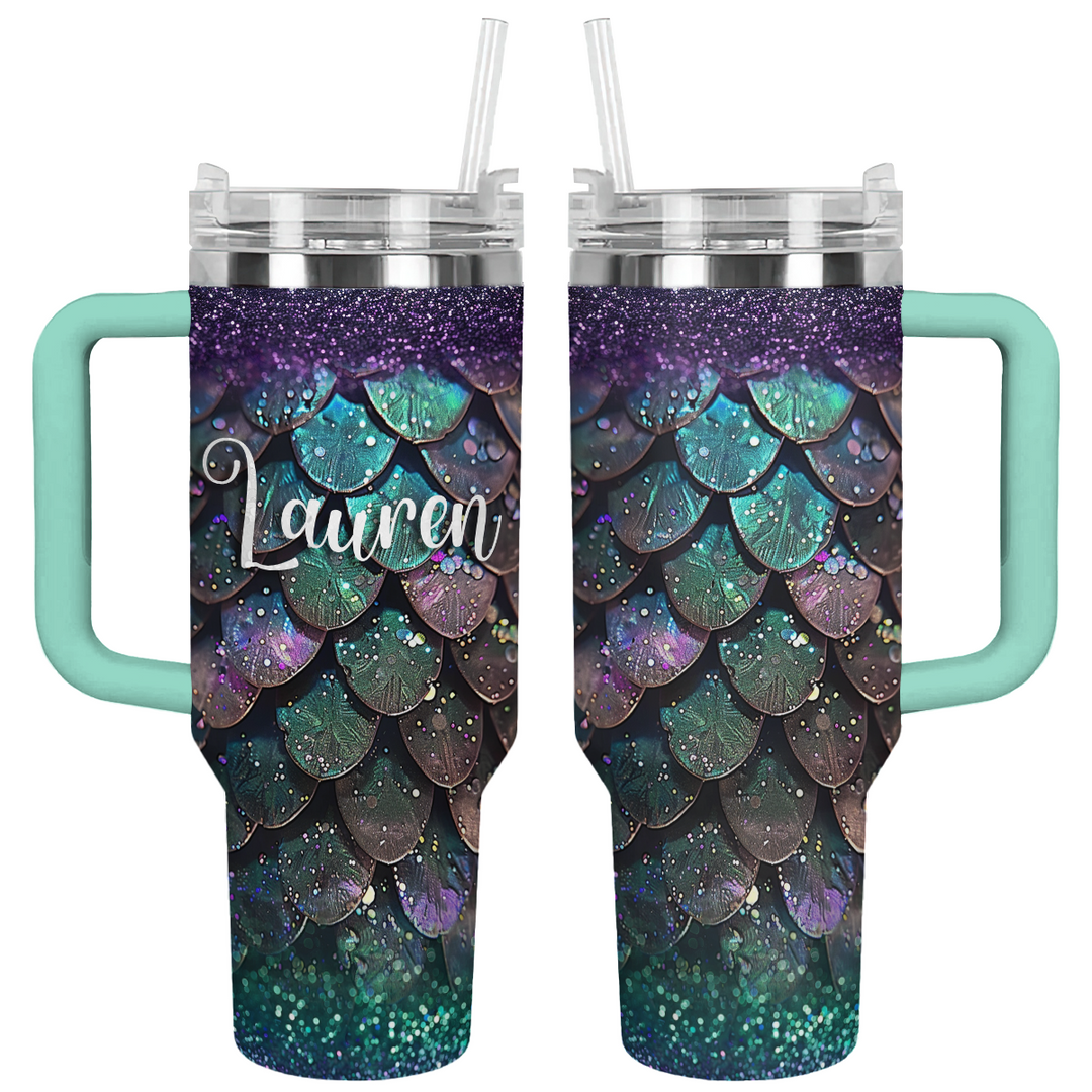 40 Oz Shineful Glossy Personalized Tumbler Mesmerizing Teal And Purple Dragon Scale