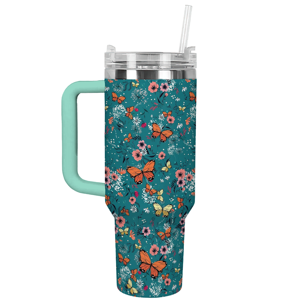 40 Oz Shineful Tumbler Floral Monarch Butterfly Lover
