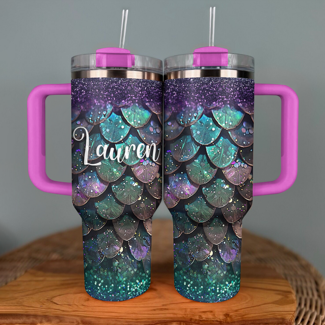 40 Oz Shineful Glossy Personalized Tumbler Mesmerizing Teal And Purple Dragon Scale