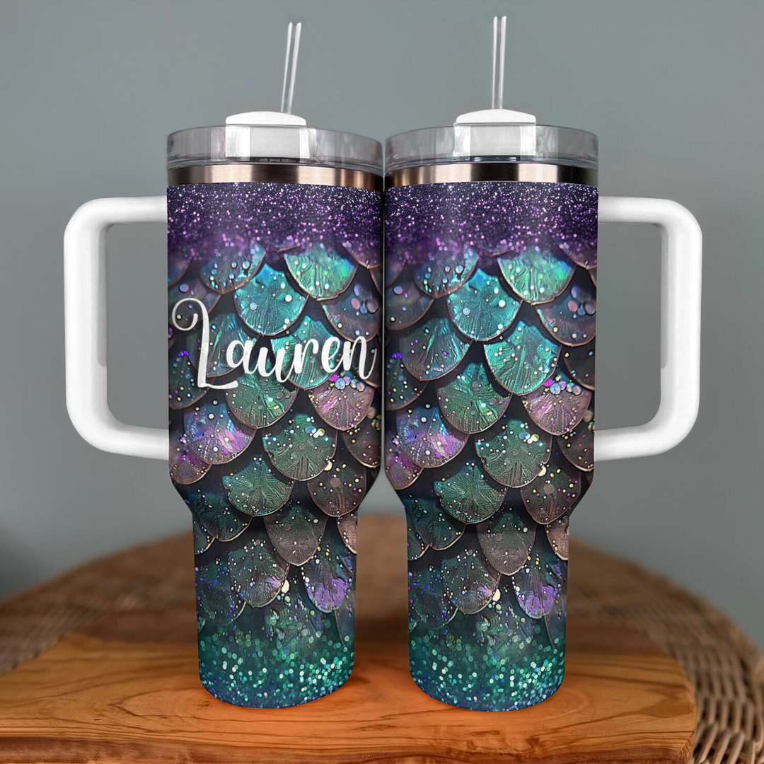 40 Oz Shineful Glossy Personalized Tumbler Mesmerizing Teal And Purple Dragon Scale