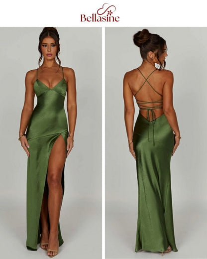Isobel Bandage - Backless Elegant Slim Cocktail Satin Solid Lace-Up Long Dresses