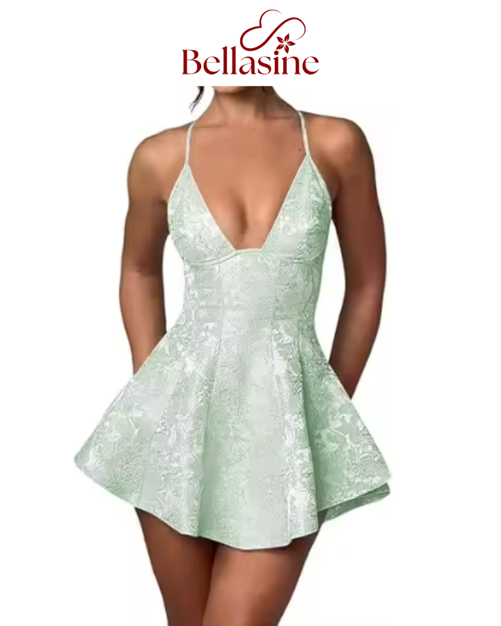Leila - Backless A-line Sexy Mini Dress fit silhouette and V-neckline Backless Formal Gown