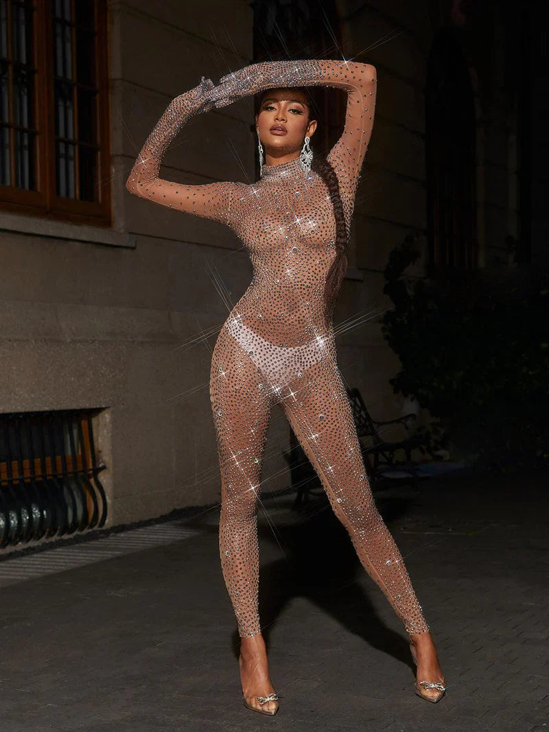 Ally Rhinestone Mesh Jumpsuit