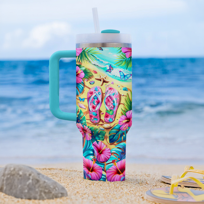 40 Oz  Shineful Tumbler Tropical Pink Flipflop