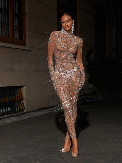 Ally Rhinestone Mesh Jumpsuit