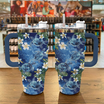 40 Oz Shineful Tumbler Blue Tropical Sea Turtle