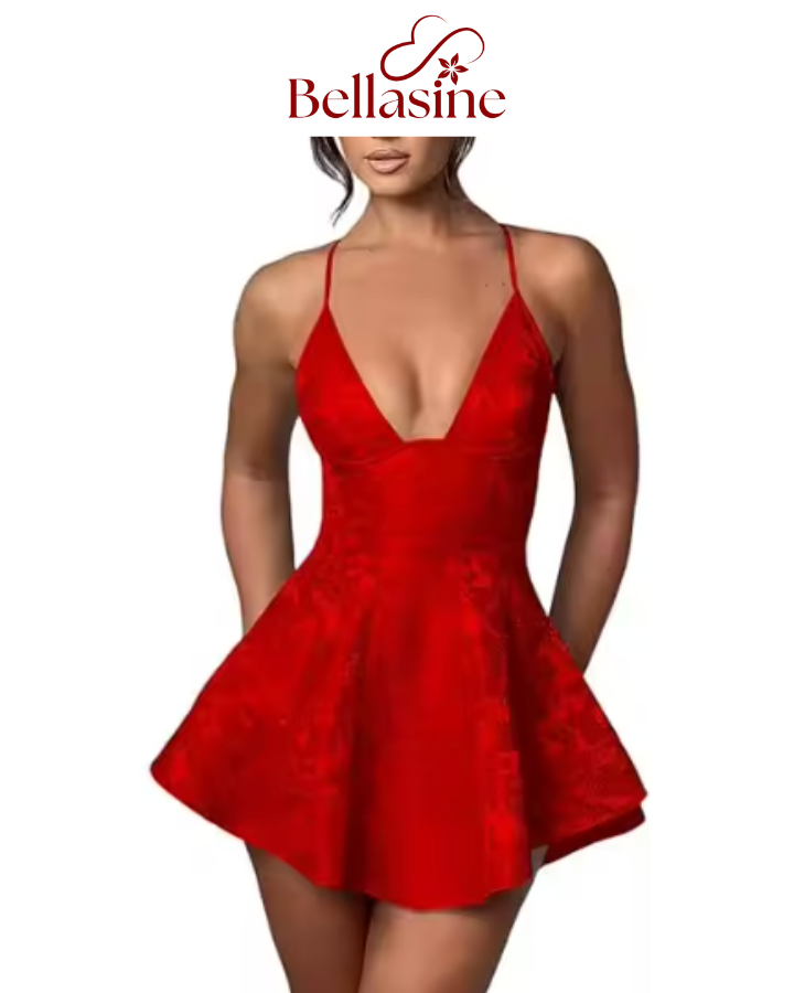 Leila - Backless A-line Sexy Mini Dress fit silhouette and V-neckline Backless Formal Gown