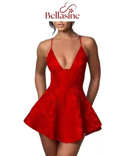 Leila - Backless A-line Sexy Mini Dress fit silhouette and V-neckline Backless Formal Gown