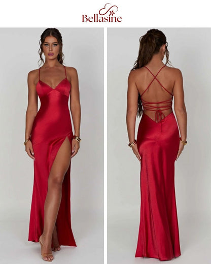 Isobel Bandage - Backless Elegant Slim Cocktail Satin Solid Lace-Up Long Dresses