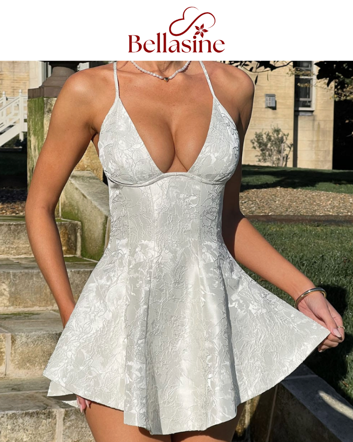 Leila - Backless A-line Sexy Mini Dress fit silhouette and V-neckline Backless Formal Gown