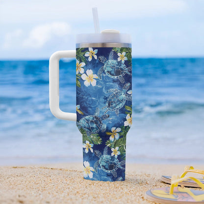 40 Oz Shineful Tumbler Blue Tropical Sea Turtle