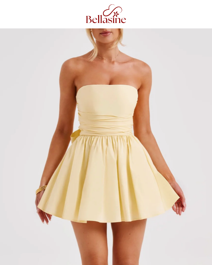 Katrina Mini Dress - Strapless Bow A-Line Waist Dress