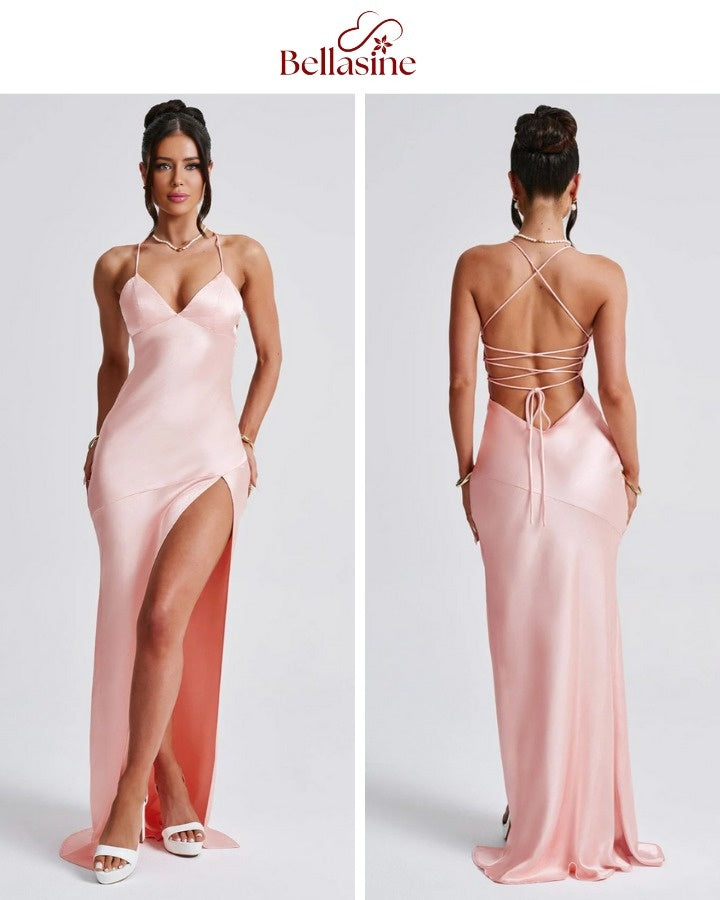Isobel Bandage - Backless Elegant Slim Cocktail Satin Solid Lace-Up Long Dresses