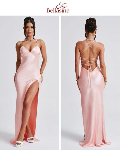Isobel Bandage - Backless Elegant Slim Cocktail Satin Solid Lace-Up Long Dresses