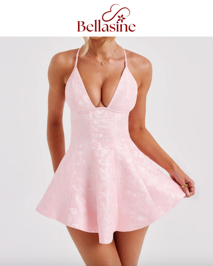 Leila - Backless A-line Sexy Mini Dress fit silhouette and V-neckline Backless Formal Gown