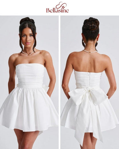 Katrina Mini Dress - Strapless Bow A-Line Waist Dress