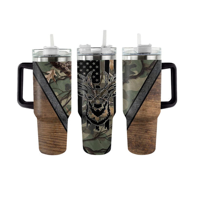 40 Oz Shineful Tumbler Hunting Wilderness Deer Camo