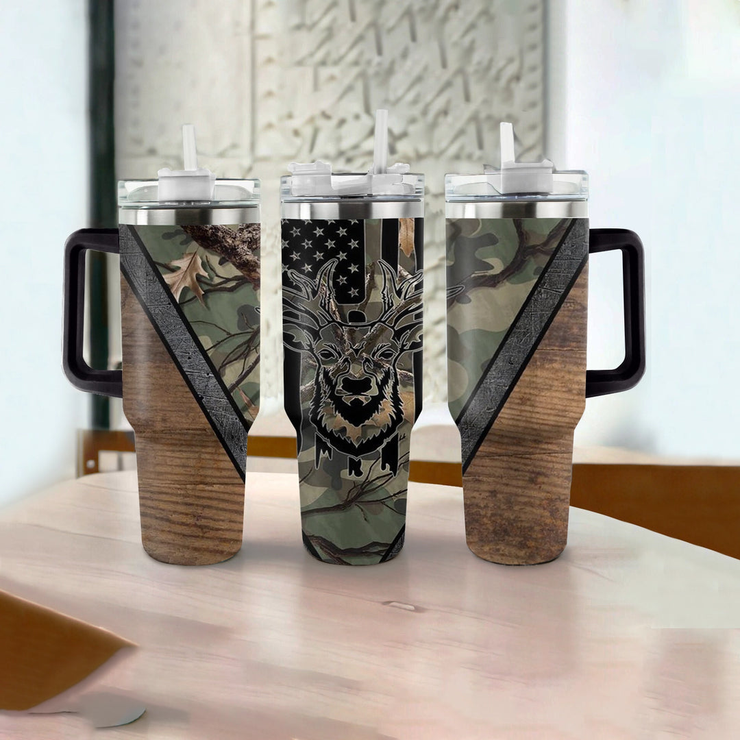 40 Oz Shineful Tumbler Hunting Wilderness Deer Camo