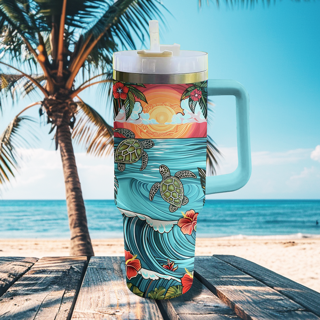 40 Oz Shineful Tumbler Turtle Sunset Tranquility