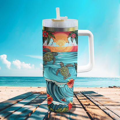 40 Oz Shineful Tumbler Turtle Sunset Tranquility
