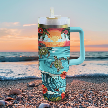 40 Oz Shineful Tumbler Turtle Sunset Tranquility