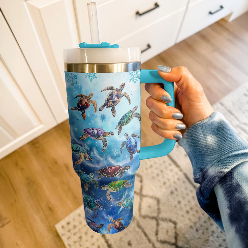 40 Oz  Shineful Tumbler Snowy Sea Turtles