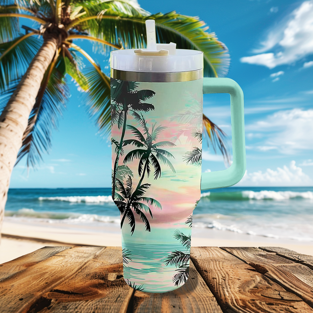 40 Oz  Shineful Tumbler Tropical Coconut Tree