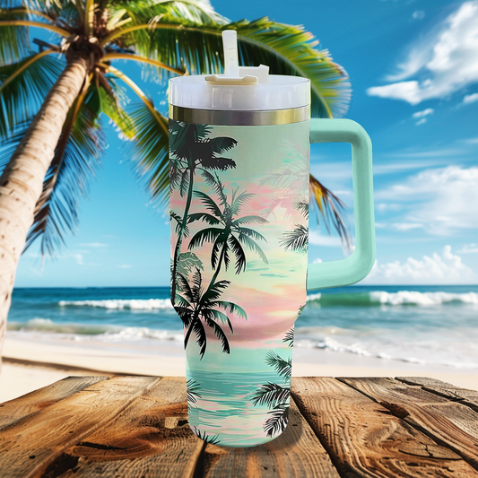 40 Oz  Shineful Tumbler Tropical Coconut Tree