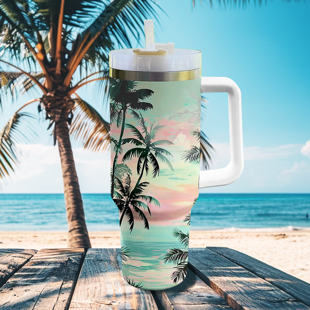 40 Oz  Shineful Tumbler Tropical Coconut Tree