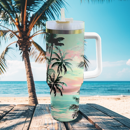 40 Oz  Shineful Tumbler Tropical Coconut Tree