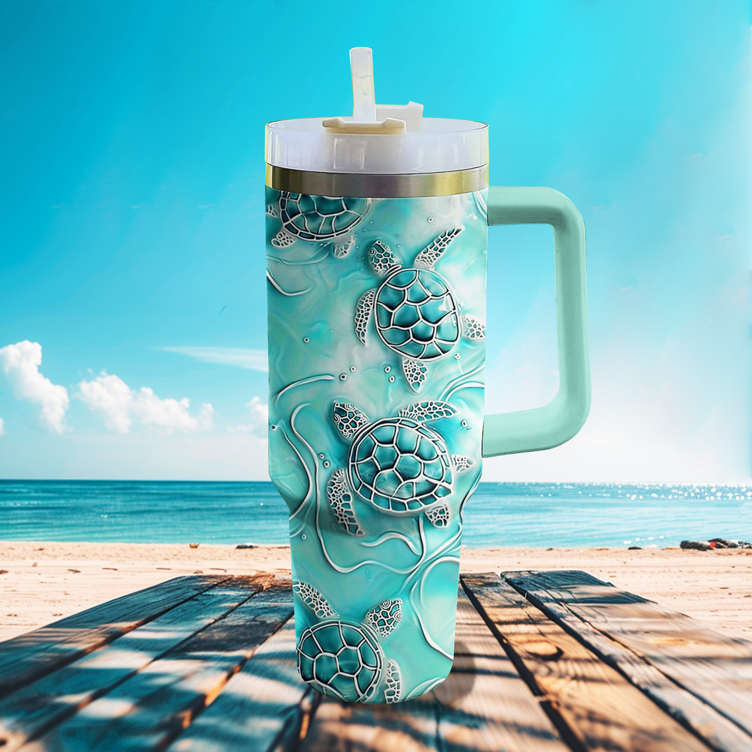 40 Oz Shineful Glossy Tumbler Enchanting Turquoise Sea Turtles