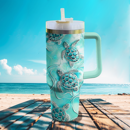 40 Oz Shineful Glossy Tumbler Enchanting Turquoise Sea Turtles