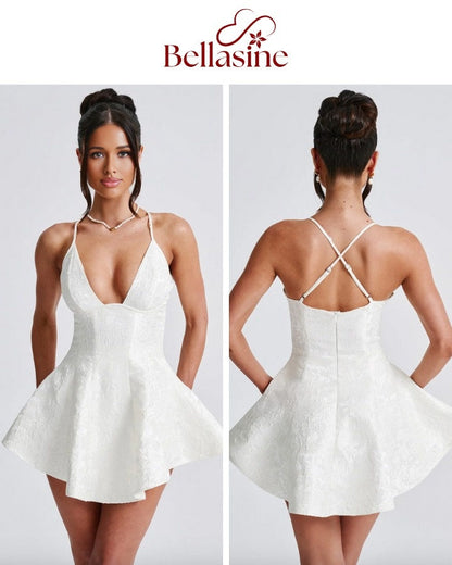 Leila - Backless A-line Sexy Mini Dress fit silhouette and V-neckline Backless Formal Gown