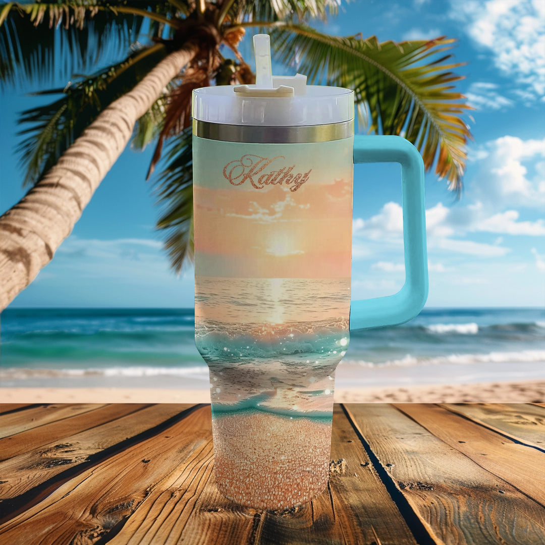 40 Oz Shineful Tumbler Personalized Beachside Sunrise Bliss