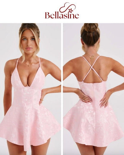 Leila - Backless A-line Sexy Mini Dress fit silhouette and V-neckline Backless Formal Gown