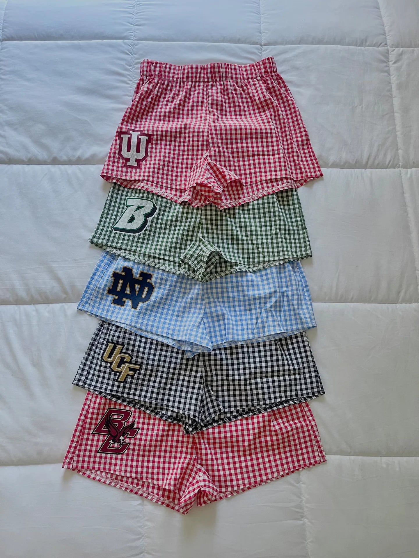 Personalized College Gingham Shorts, Gift for Bed Party