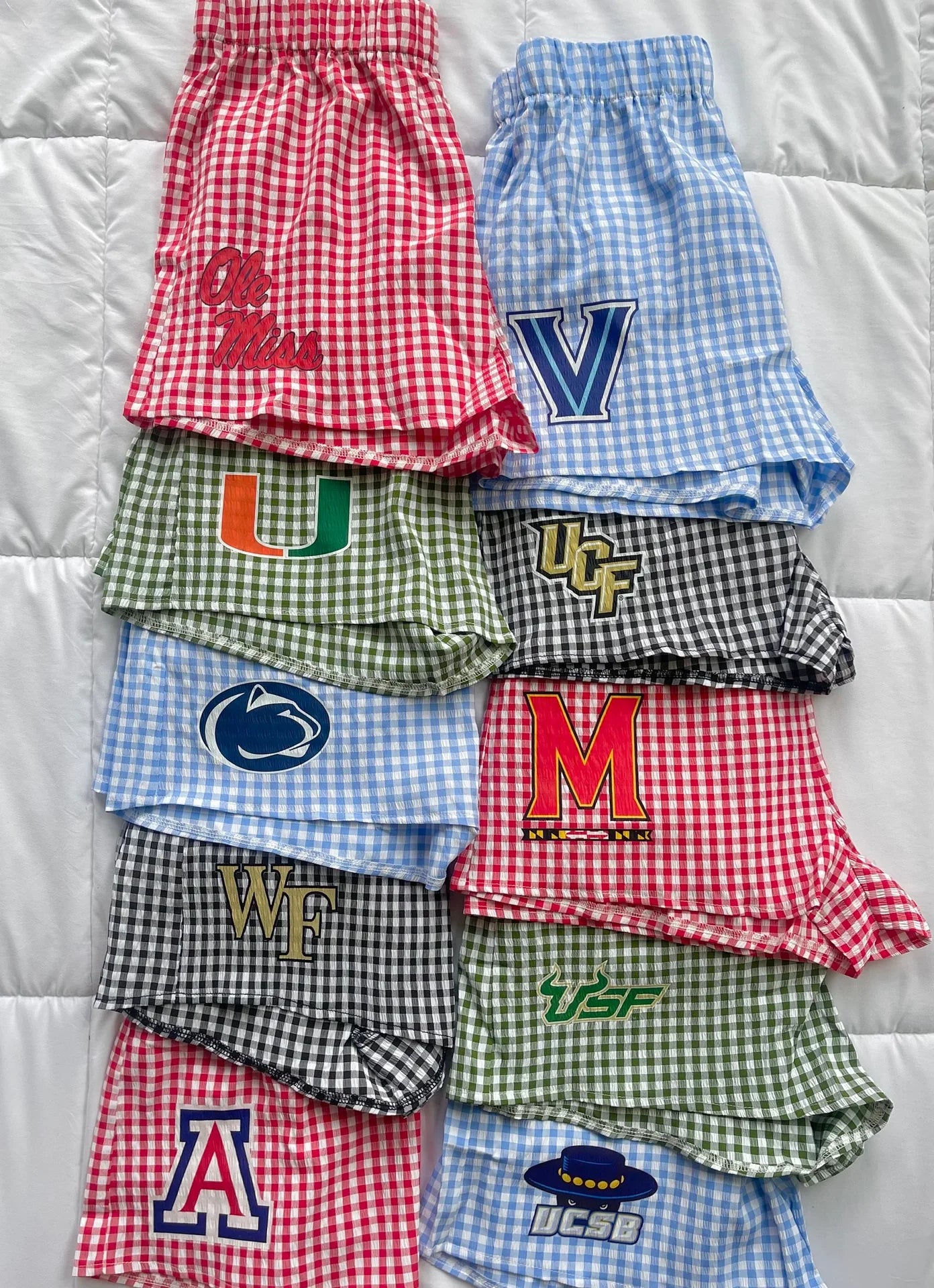 Personalized College Gingham Shorts, Gift for Bed Party