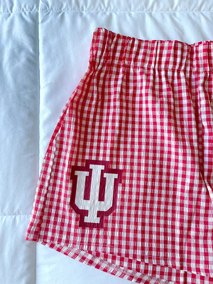 Personalized College Gingham Shorts, Gift for Bed Party