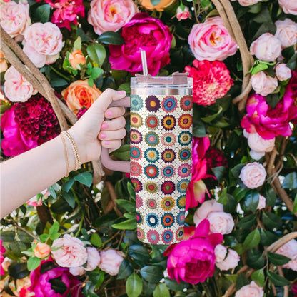40 Oz Shineful Tumbler Granny Square Tropical Boho