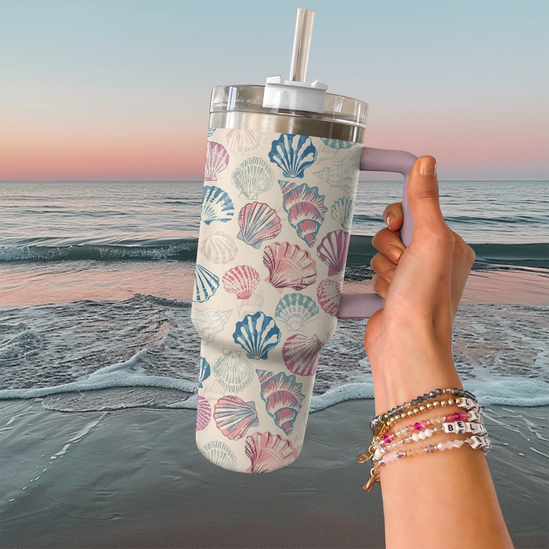 40 Oz Shineful Tumbler Blue & Pink Colorful Seashells